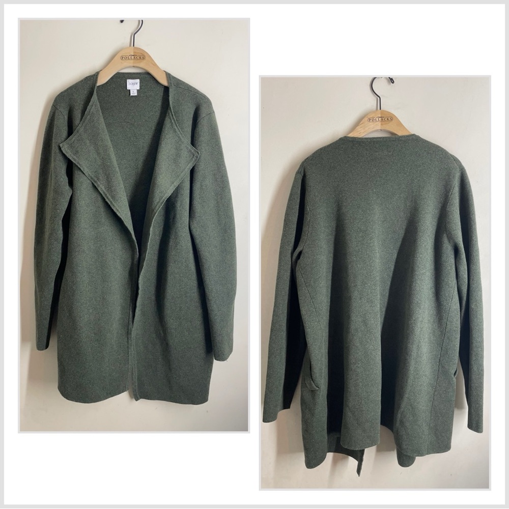 J. Crew Vanessa Cotton Open Front Sweater Jacket Heather Olive Green size L